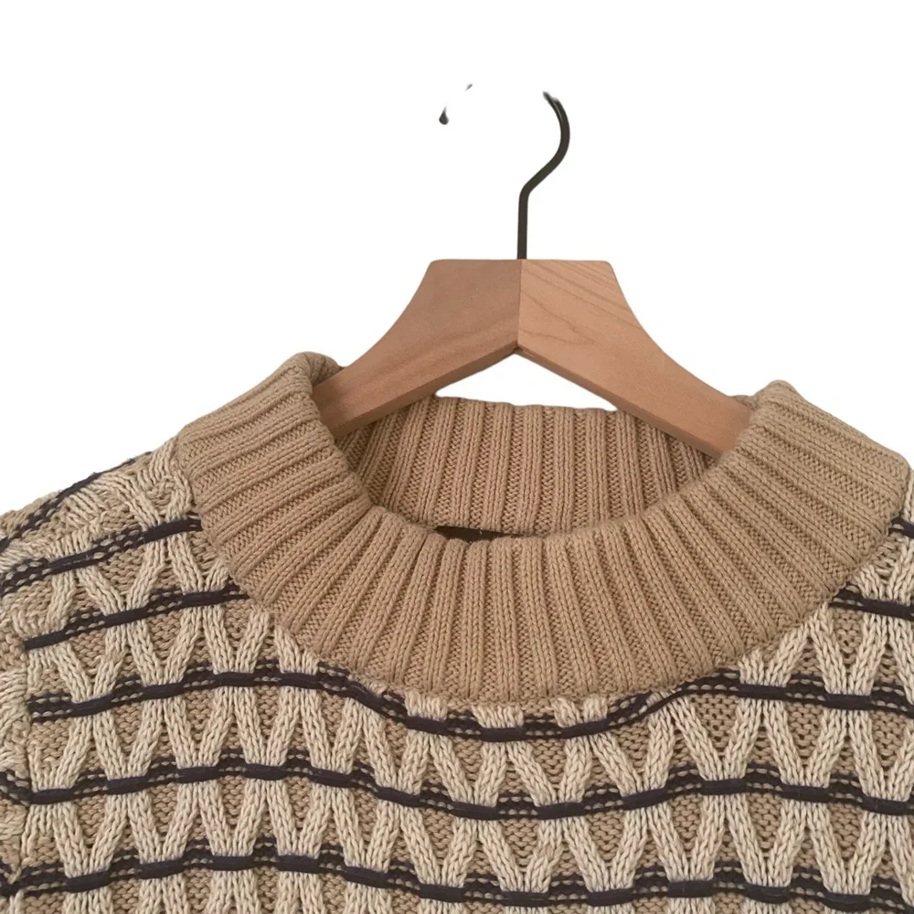 Talbots Textured Stripe Mockneck Sweater. Oyster Multi Pullover Thick Knit